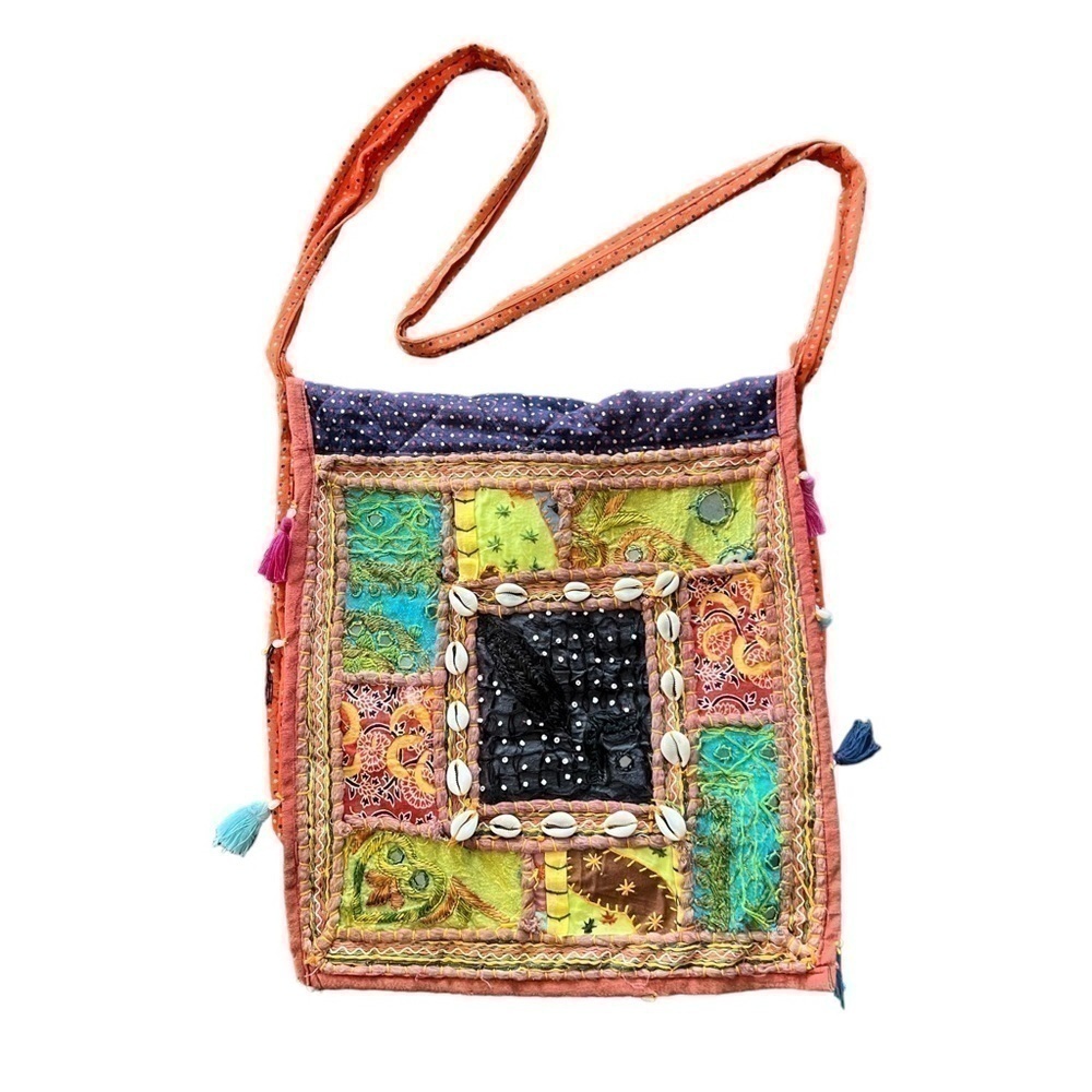 BOHO Tribal Patchwork Crossbody Bag Tassels Cottage Core Hippy Festival Tote